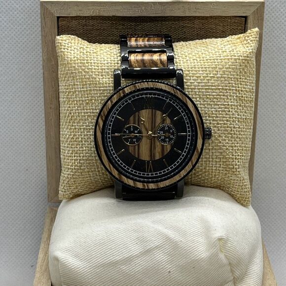 Kenon Engraved Natural Handmade Men's Wood Analog Dial Qaurtz Wrist Watch JMB66 - Picture 2 of 12